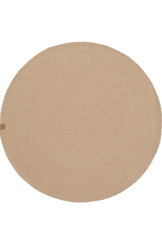 Lunox Bej Hasır Örgü Çift Taraflı Dokuma Yolluk Jüt Kilim Yuvarlak Banyo Paspası
