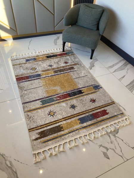Halımax Dara Kaymaz Tabanlı Örgü Saçaklı Multi Modern Halı 201 200x290
