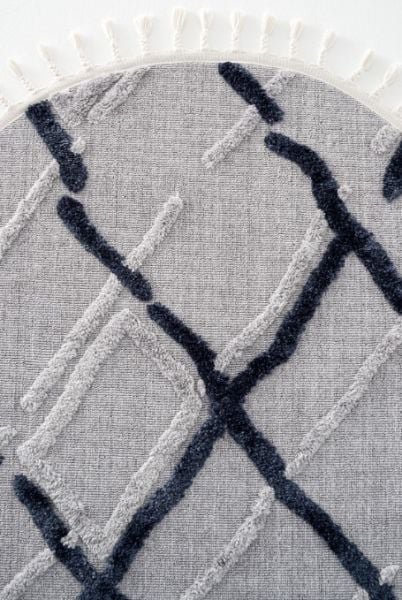 Eko Halı Terazzo TRZ 03 Grey Navy Yuvarlak Hav Toz Vermez Gri Lacivert Yumuşak ve Parlak Tuşeli İskandinav Halı