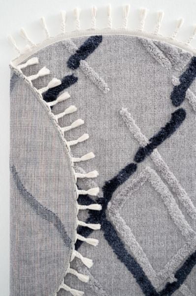 Eko Halı Terazzo TRZ 03 Grey Navy Yuvarlak Hav Toz Vermez Gri Lacivert Yumuşak ve Parlak Tuşeli İskandinav Halı