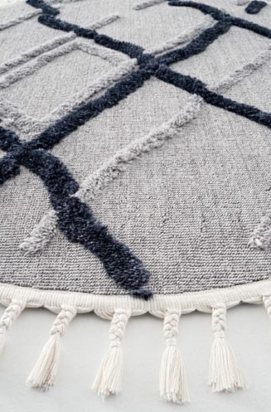 Eko Halı Terazzo TRZ 03 Grey Navy Yuvarlak Hav Toz Vermez Gri Lacivert Yumuşak ve Parlak Tuşeli İskandinav Halı