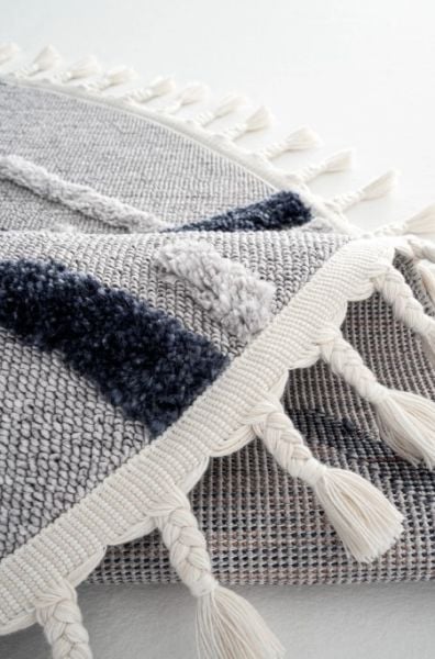 Eko Halı Terazzo TRZ 03 Grey Navy Yuvarlak Hav Toz Vermez Gri Lacivert Yumuşak ve Parlak Tuşeli İskandinav Halı