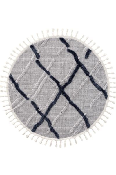 Eko Halı Terazzo TRZ 03 Grey Navy Yuvarlak Hav Toz Vermez Gri Lacivert Yumuşak ve Parlak Tuşeli İskandinav Halı