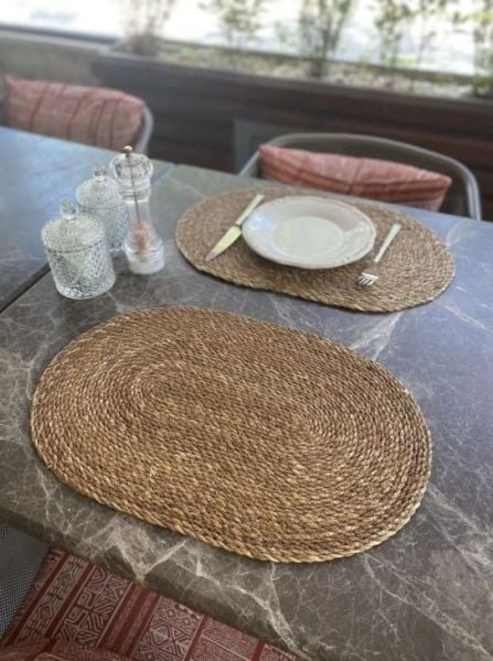 Halımax İkili Hasır Amerikan Servis Bambu Oval Örme Supla 4'lü 30x45cm