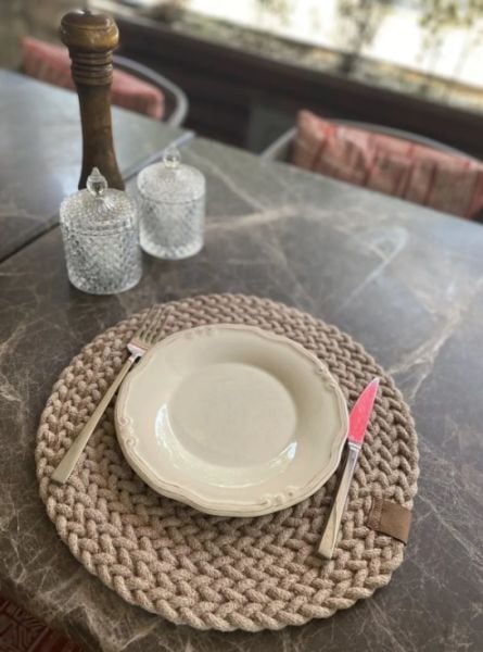Halımax Tekli Örme Amerikan Servis Bambu Bej Antrasit Supla Tekli 35x35cm