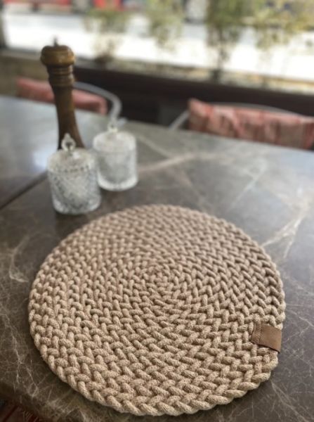 Halımax Tekli Örme Amerikan Servis Bambu Bej Antrasit Supla Tekli 35x35cm
