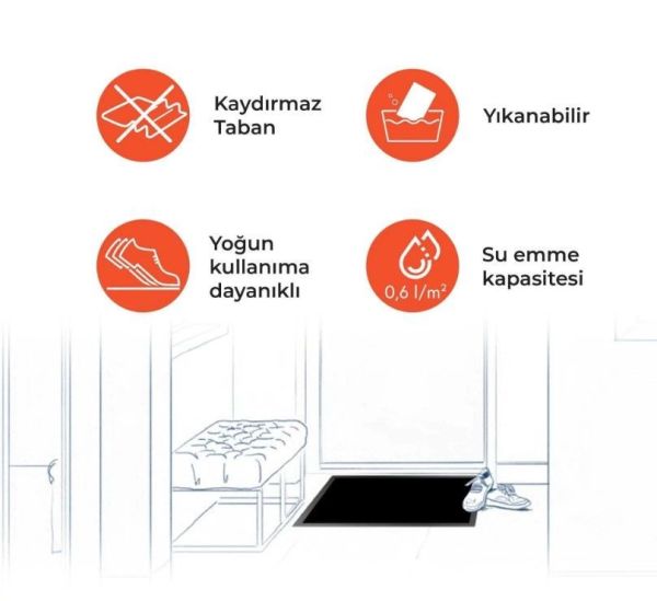 Bordo Kapı Önü Nem Ve Toz Alıcı Kauçuk Paspas Dayanıklı Kaymaz Taban