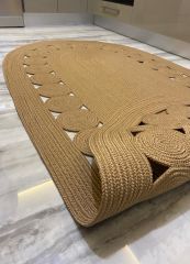 Milda 48 Jüt Hasırlı El Örgüsü Çift Taraflı Kilim Oval Jüt Halı