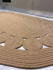 Milda 48 Jüt Hasırlı El Örgüsü Çift Taraflı Kilim Oval Jüt Halı