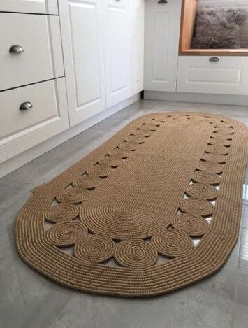 Milda 48 Jüt Hasırlı El Örgüsü Çift Taraflı Kilim Oval Jüt Halı