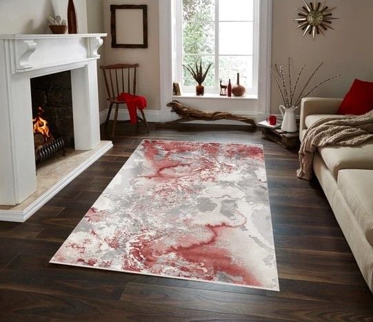 Merinos Halı Therapy 19112 010 Yün Tuşeli Modern Salon Halısı Gri Bordo