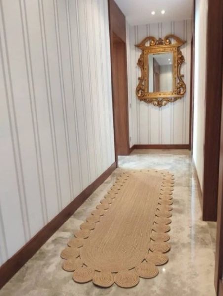 Milda 64 Jüt Hasırlı El Örgüsü Çift Taraflı Kilim Oval Jüt Halı