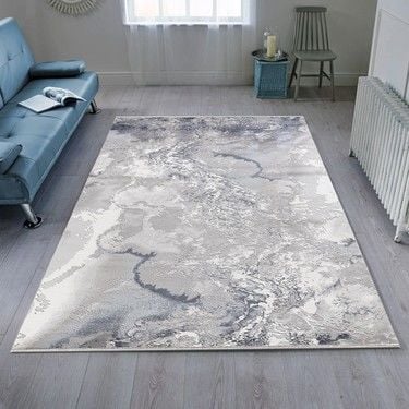 Merinos Halı Therapy 19112 030 Yün Tuşeli Modern Salon Halısı Gri Mavi