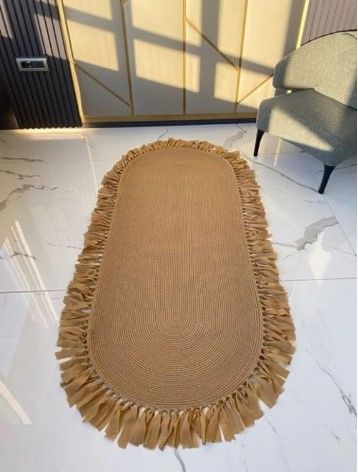 Milda 78 Jüt Hasırlı El Örgüsü Çift Taraflı Kilim Oval Püsküllü Jüt Halı