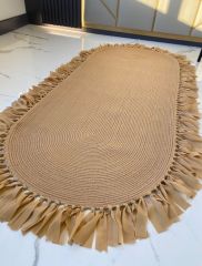 Milda 78 Jüt Hasırlı El Örgüsü Çift Taraflı Kilim Oval Püsküllü Jüt Halı