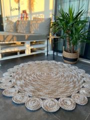 Milda 85 Jüt Hasırlı El Örgüsü Çift Taraflı Kilim Yuvarlak Jüt Halı