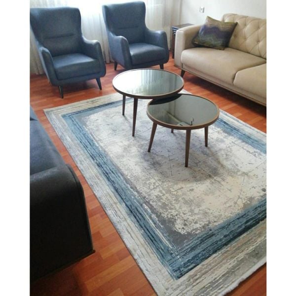 Merinos Halı Therapy 34665 030 Yün Tuşeli Çerçeveli Modern Salon Halısı Gri Mavi