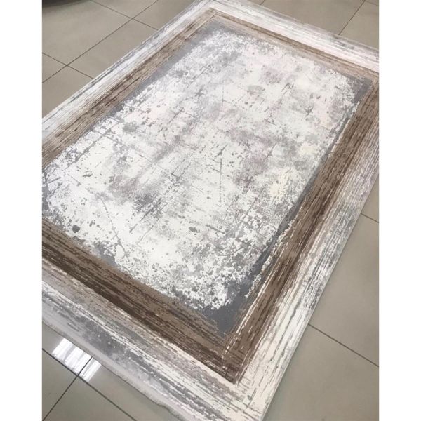 Merinos Halı Therapy 34665 080 Yün Tuşeli Çerçeveli Modern Salon Halısı Gri Kahve