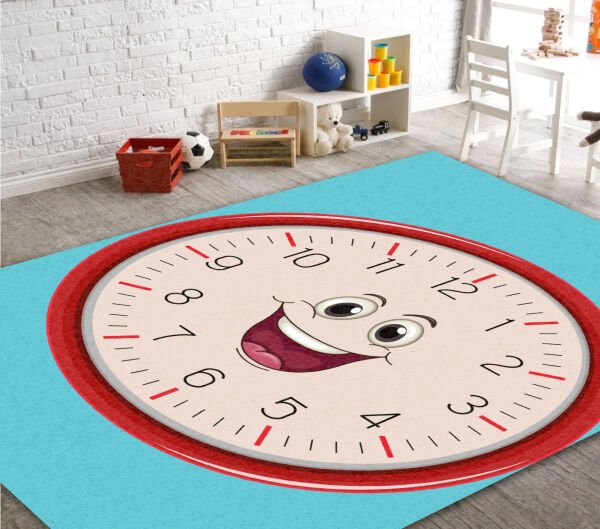 Cino 88 Mavi Kırmızı Saat Çocuk Odası Öğretici Oyun Halısı