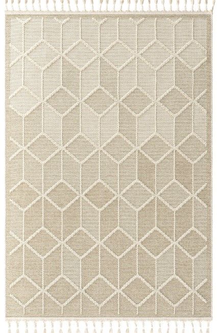 Eko Halı Soho SH 03 Bej Örgü Saçaklı Hav Toz Vermez Hasır Dokuma Modern Makine Halısı 100x300cm