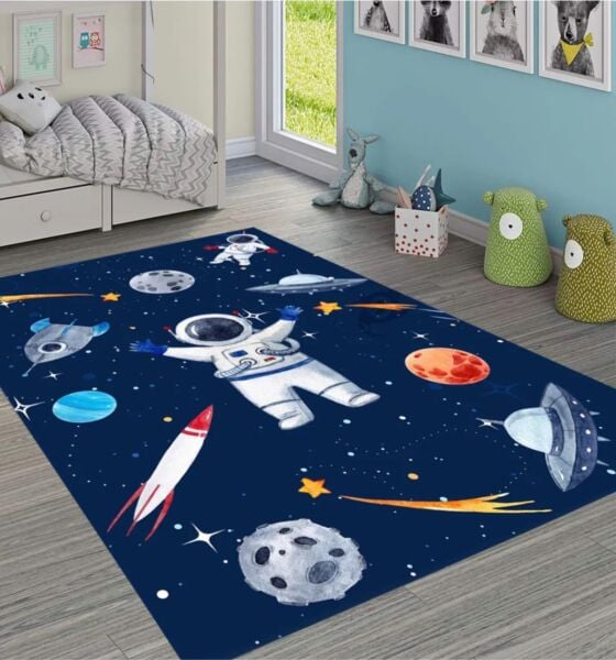 Cino 88 Mavi Lacivert Astronot Uzay Çocuk Odası Oyun Halısı