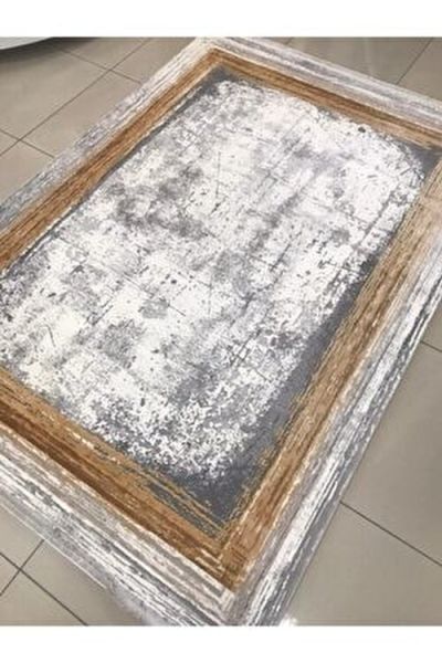 Merinos Halı Therapy 34665 075 Yün Tuşeli Çerçeveli Modern Salon Halısı Gri Bakır 200x290