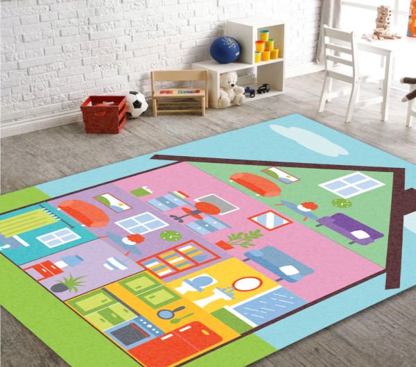 Cino 88 Oyun Evi Çok Renkli Evcilik Kız Çocuk Odası Oyun Halısı