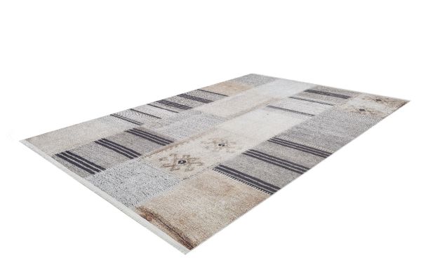 Halımax Dara 159 Yıkanabilir Kaymaz Dokuma Tabanlı Bej Patchwork Modern Halı