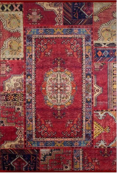 Halımax Dara 161 Yıkanabilir Kaymaz Dokuma Tabanlı Otantik Kırmızı Bordo Halı