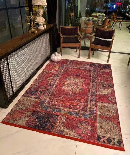 Halımax Dara 161 Yıkanabilir Kaymaz Dokuma Tabanlı Otantik Kırmızı Bordo Halı