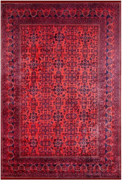 Halımax Dara 164 Yıkanabilir Kaymaz Dokuma Tabanlı Kırmızı Çerçeveli Modern Halı