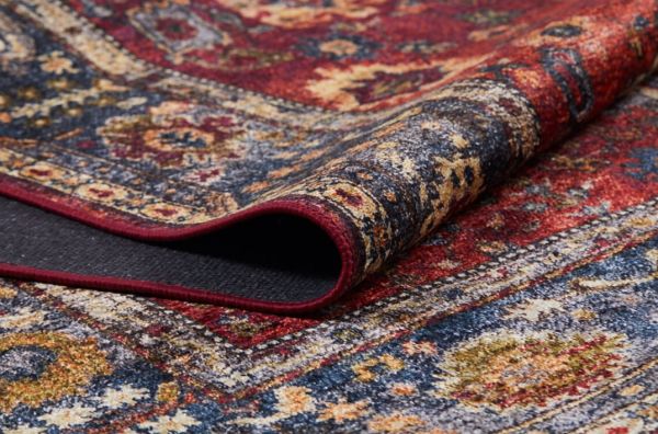 Halımax Dara 167 Yıkanabilir Kaymaz Dokuma Tabanlı Kırmızı Çerçeveli Otantik Modern Halı