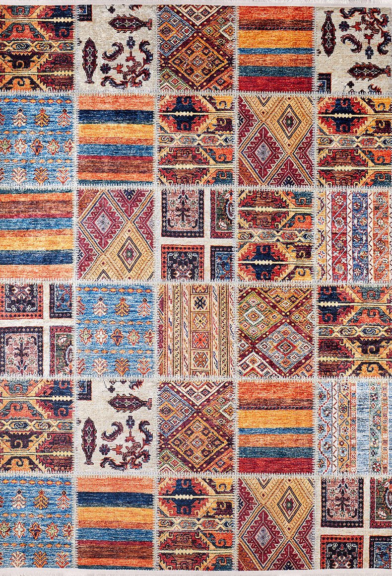 Halımax Dara 173 Yıkanabilir Kaymaz Dokuma Tabanlı Turuncu Patchwork Desenli Modern Halı