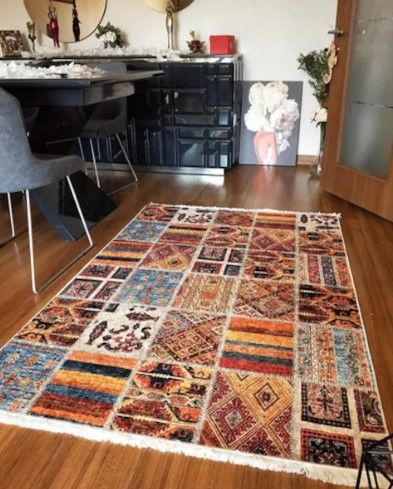 Halımax Dara 173 Yıkanabilir Kaymaz Dokuma Tabanlı Turuncu Patchwork Desenli Modern Halı