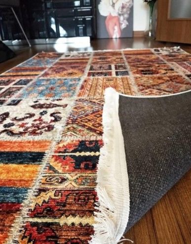 Halımax Dara 173 Yıkanabilir Kaymaz Dokuma Tabanlı Turuncu Patchwork Desenli Modern Halı