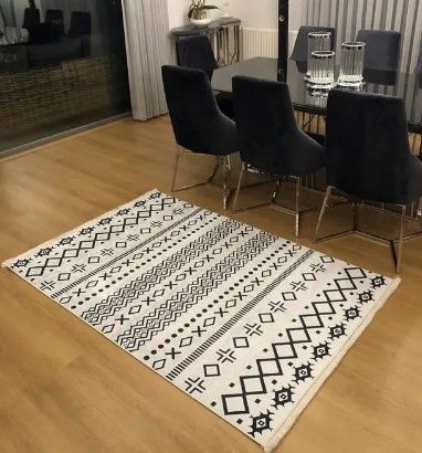 Halımax Dara 186 Yıkanabilir Kaymaz Dokuma Tabanlı Etnik Desenli Beyaz Modern Halı