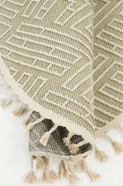 Eko Halı Soho SH 12 Beige Hav Toz Vermez Modern Bukle Makine Halısı Yuvarlak Yolluk Bej Mutfak Halısı