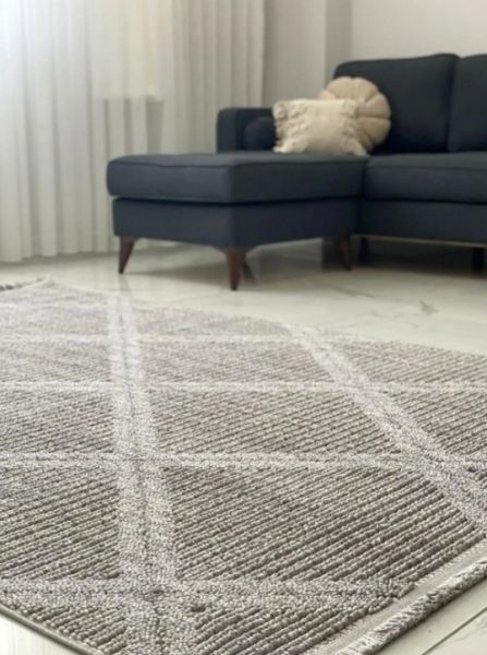 Merinos Garden Koleksiyonu 61576 095 Gri Bukle Dokuma Modern Salon Mutfak Halısı Yolluk