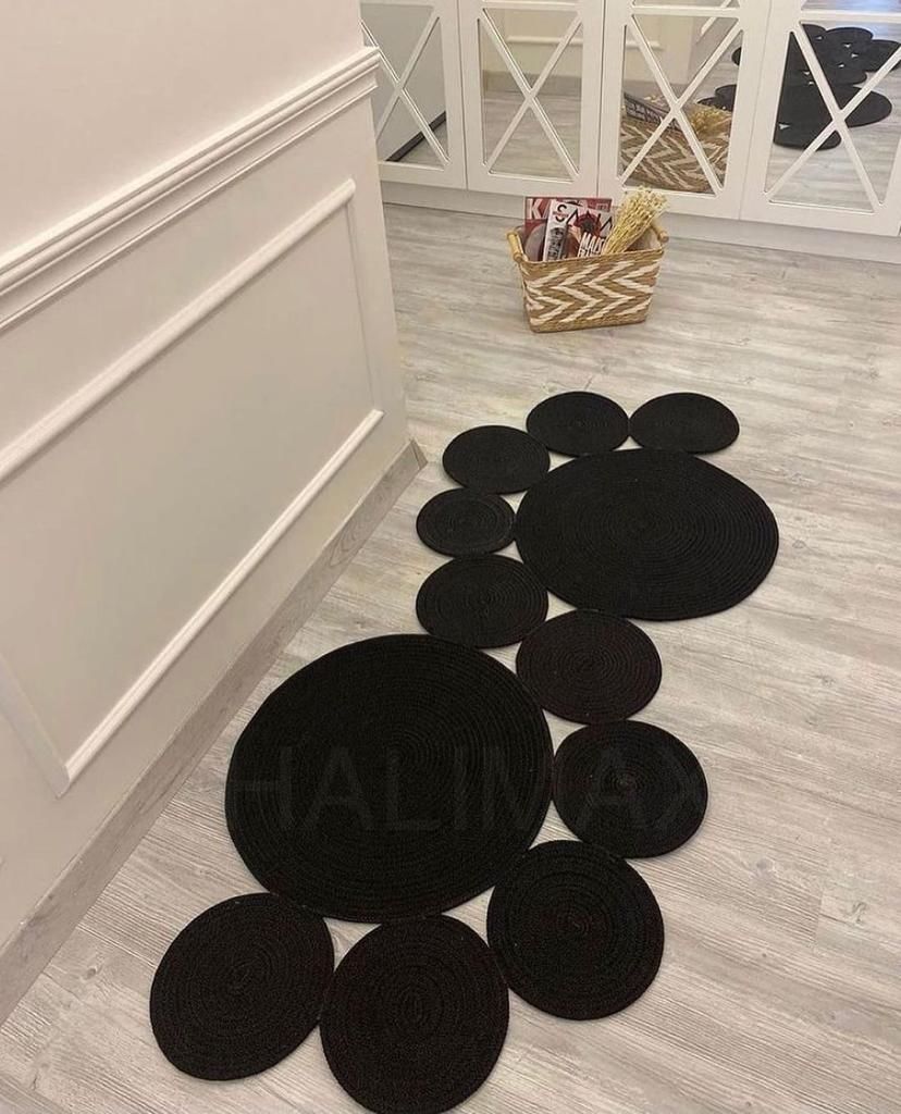Milda 51 Hasırlı El Örgüsü Çift Taraflı Jüt Kilim Hav Toz Vermez Siyah Jüt Halı 80x180