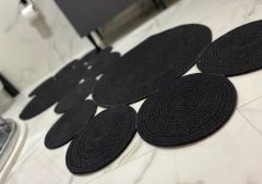 Milda 51 Hasırlı El Örgüsü Çift Taraflı Jüt Kilim Hav Toz Vermez Siyah Jüt Halı 80x180