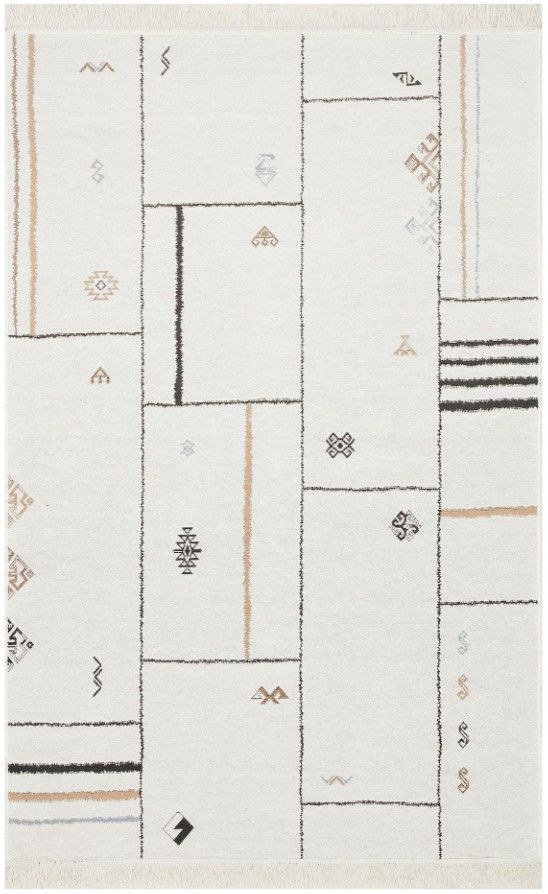 Eko Halı Arya 41 Çift Taraflı Yıkanabilir Krem Siyah Kilim Hav Toz Vermez Yolluk Mutfak Halısı
