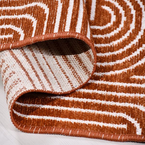Crea Halı Rana 6110S Turuncu Yazlık Halı Kaydırmaz Taban Renkli Yıkanabilir Dokuma Kilim
