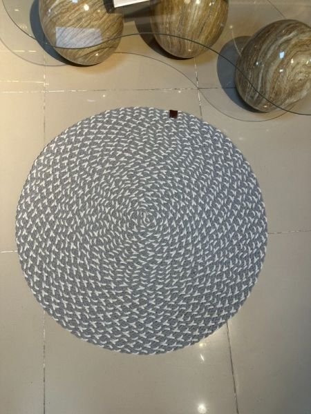 Loom Jüt Çift Taraflı Yıkanabilir Örgü Kilim Yuvarlak Halı Paspas Mutfak Banyo Balkon Gri Beyaz