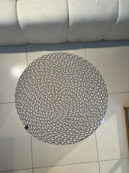 Loom Jüt Çift Taraflı Yıkanabilir Örgü Kilim Yuvarlak Halı Paspas Mutfak Banyo Balkon Kahve Beyaz