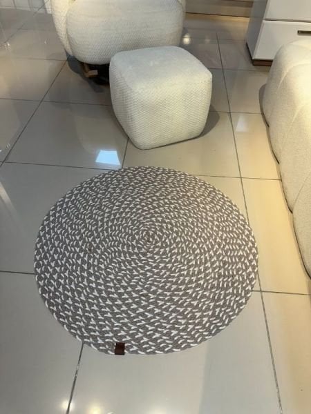 Loom Jüt Çift Taraflı Yıkanabilir Örgü Kilim Yuvarlak Halı Paspas Mutfak Banyo Balkon Kahve Beyaz