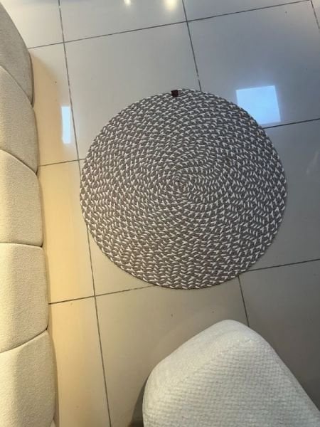 Loom Jüt Çift Taraflı Yıkanabilir Örgü Kilim Yuvarlak Halı Paspas Mutfak Banyo Balkon Kahve Beyaz