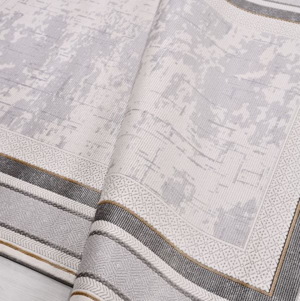 Crea Halı Girit GT02 Gri Çerçeveli Akrilik Dokuma Modern Salon Halısı My Crea Home