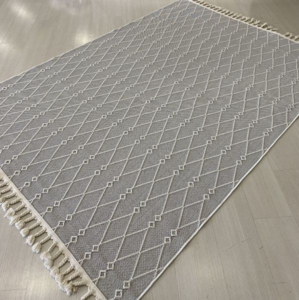 Reform Halı 6048 Nepal Sisal Beyaz Bukle Örgü Saçaklı Modern Salon Halısı Koridor Hol Halı Yolluk