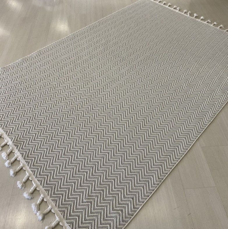 Reform Halı 6043 Nepal Sisal Beyaz Bukle Örgü Saçaklı Modern Salon Halısı Koridor Hol Halı Yolluk