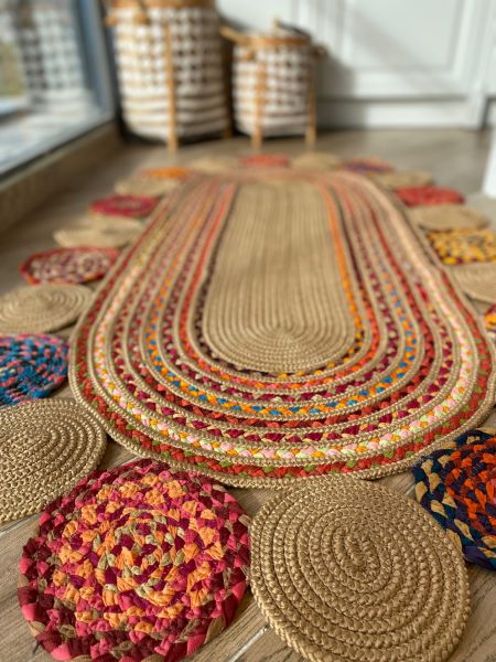 Milda 55 Jüt Hasırlı El Örgüsü Çift Taraflı Kilim Oval Jüt Halı